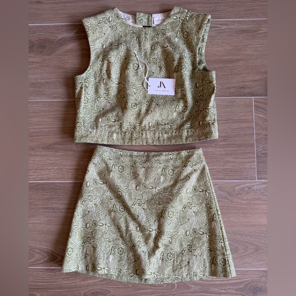 Julia Amory 2 Two-Piece Olive Green paisley Gidget set